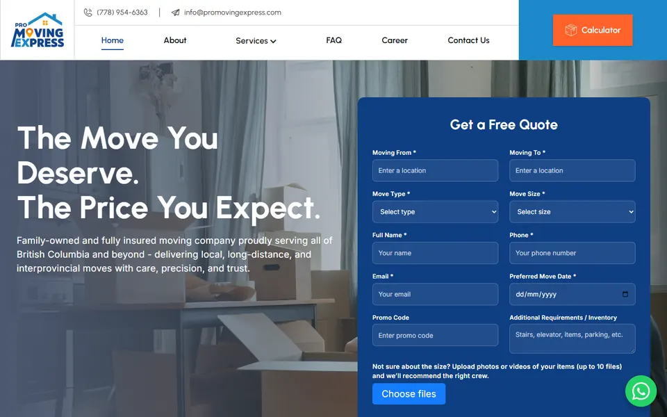 Pro Moving Express website