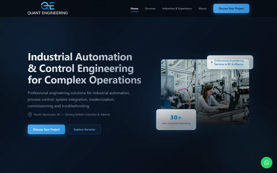 Quant Engineering website, built by Pixel Muse